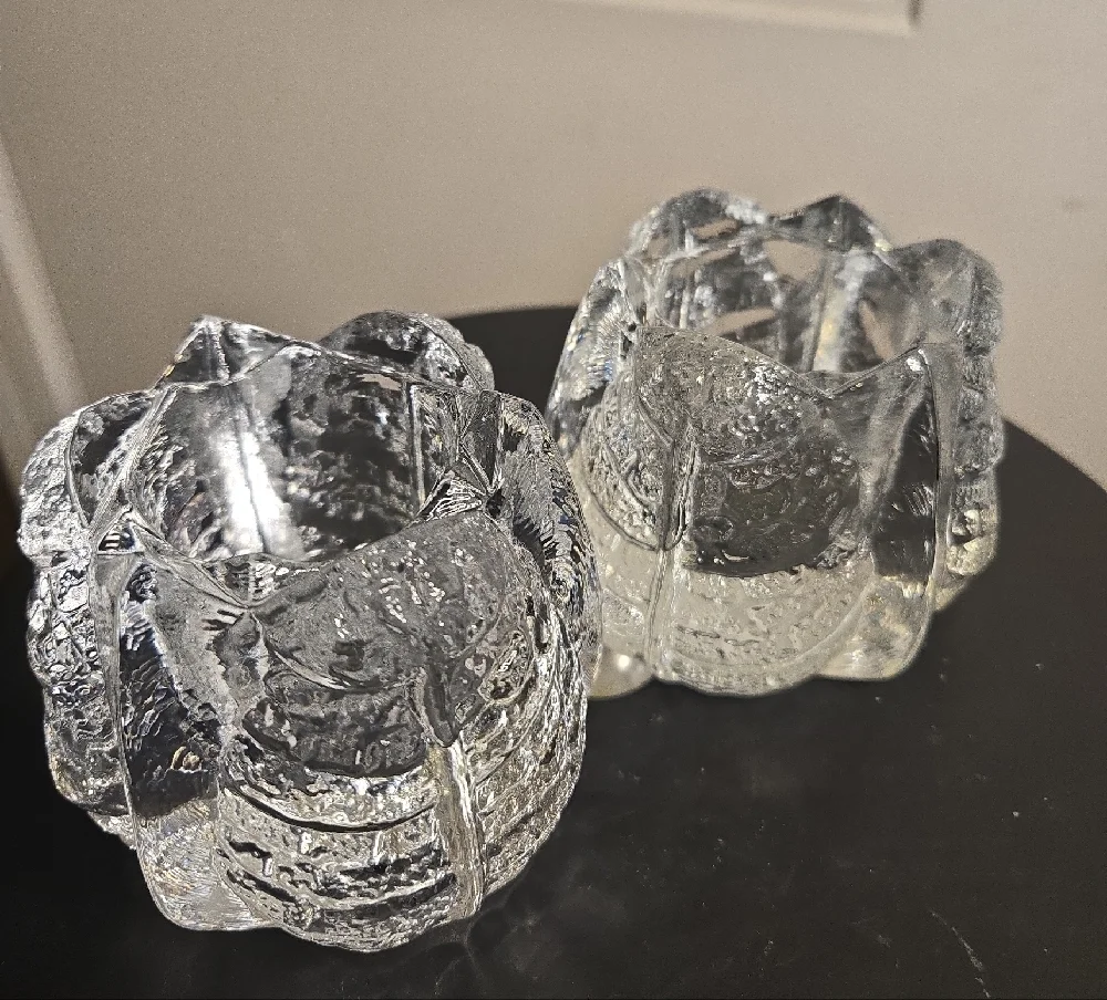 ORREFORS Crystal Sweden EDEN Leaf Votive Tealight Candle Holders Lars Hellsten